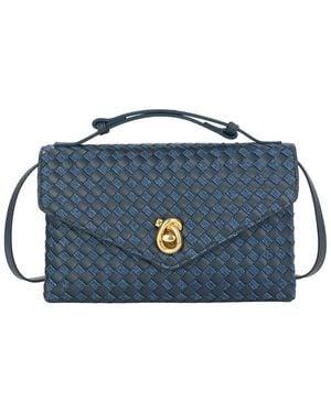 Tiffany & Fred Paris Intrecciato Leather Shoulder Bag - Blue
