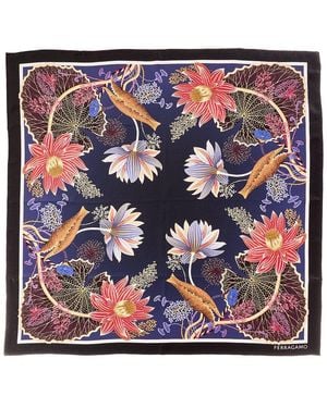 Ferragamo Water Lilies Print Silk Scarf - Blue