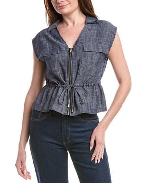 Ellen Tracy Chambray Linen-Blend Top - Blue