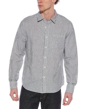 Vince Stripe Linen-Blend Button-Down Shirt - Gray