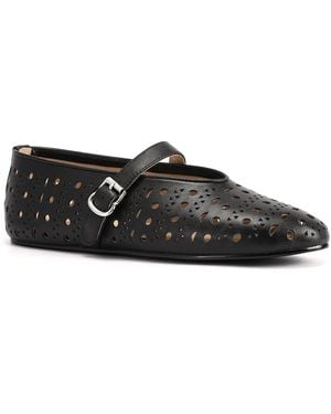 Tiffany & Fred Paris Perforated Leather Mary Jane Flat - Black