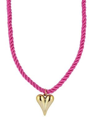 Sphera Milano Plated Heart Pendant Collar Necklace - Pink