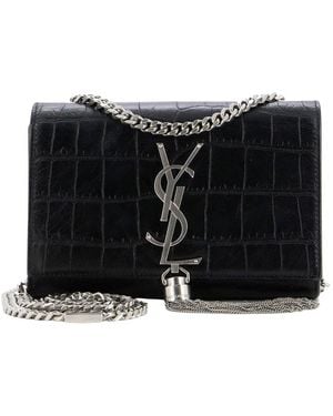 Saint Laurent Black Croc-embossed Calfskin Leather Tassel Kate, Never Carried (authentic Pre-loved)