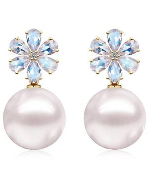 Kai Fine Jewelry 14K 2.43 Ct. Tw. Diamond & Moonstone & 12-13Mm Pearl Drop Earrings - White