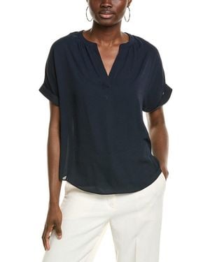 Tahari Split Neck Rolled Cuff Blouse - Blue