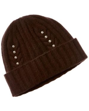 Hannah Rose Rib & Cable Pearls Cashmere Hat - Brown