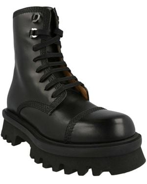 Ferragamo Farawa Leather Combat Boot - Black