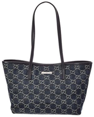 Gucci Tribeca Small GG Denim & Leather Tote - Black