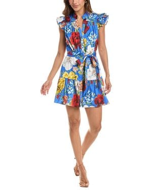 Alice + Olivia Cora Flutter Sleeve Tiered Mini Shirt - Blue
