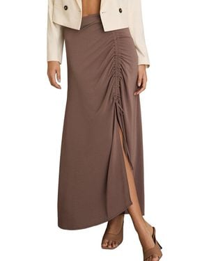 Reiss Aurelie Ruched Midi Skirt - Brown
