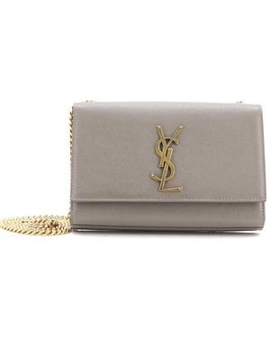 Saint Laurent Grainy Leather Classic Monogram Crossbody Small (Authentic Pre-Loved) - Gray