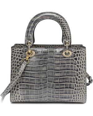 Tiffany & Fred Paris Alligator-Embossed Leather Satchel - Grey