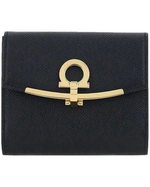 Ferragamo Clasp Leather Card Case - Black