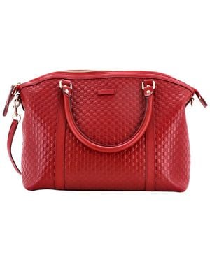 Gucci Britt Convertible Dome Satchel Microssima Leather Medium (authentic Pre- Loved) - Red