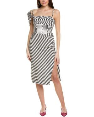 Carolina Herrera One-shoulder Corset Bodice Midi Dress - Grey