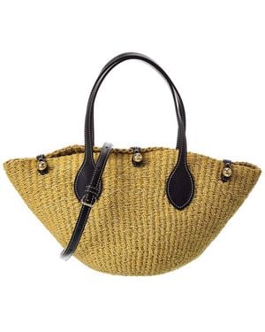 Celine Triomphe Beads Small Sisal & Leather Basket Tote - Metallic