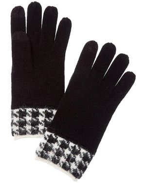 Bruno Magli Leopard Jacquard Cuff Cashmere Gloves - Black