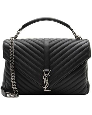 Saint Laurent Matelasse Calfskin Monogram College Large Shoulder Bag (Authentic Pre-Loved) - Black