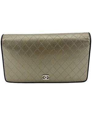 CHANEL Metallic Quilted Leather Flap Long Wallet (Authentic Pre-Loved) - Grey