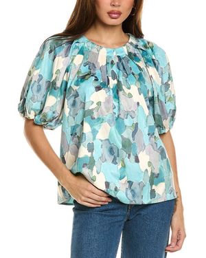 tyler boe Puff-Sleeve Keyhole Polyester Top - Blue