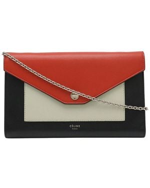 Celine Leather Large Flap Chain Wallet Shoulder Bag (authentic Pre-loved) - Red