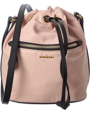 Burberry Nylon & Leather Bucket Bag - Pink