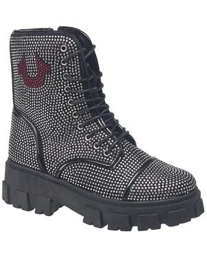 TRUE RELIGION Gee Rhinestone Combat Boot - Black