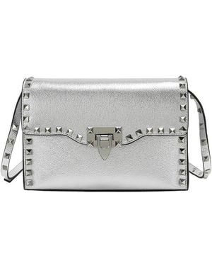 Tiffany & Fred Paris Studded Leather Crossbody Flap Bag - Grey