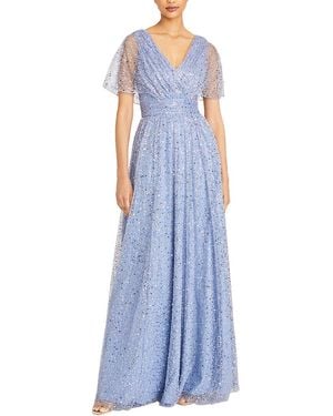 THEIA Sabine V-Neck Beaded Gown - Blue