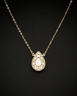 Italian Gold 14k Two-tone Filigree Mirrored Teardrop Adjustable Necklace - Black