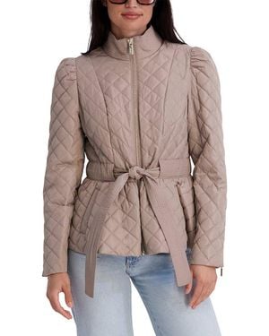 Kensie Quilted Peplum Jacket - Brown