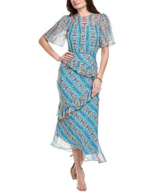 Saloni Georgette Silk Maxi Dress - Blue