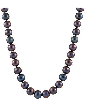 Splendid Rhodium Plated Silver 9-10mm Freshwater Pearl Necklace - Blue