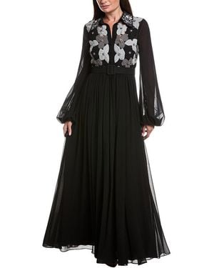 Badgley Mischka Floral Embroidered Shirt Dress - Black