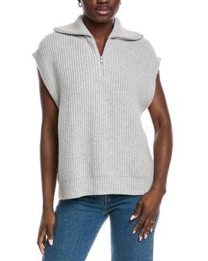 Autumn Cashmere 1/2-Zip Convertible Collar Cashmere & Wool-Blend Vest - White