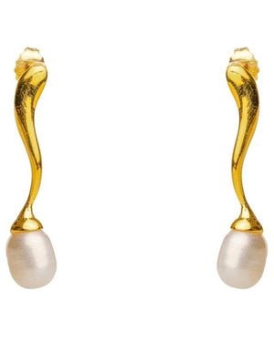 Ebru Jewelry Pearl Collection 0.35Mm Pearl Drop Down Earrings - Metallic