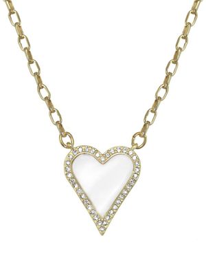 Rachel Reinhardt Jewelry 14k Vermeil White Enamel & Cz Pave Heart Necklace - Metallic