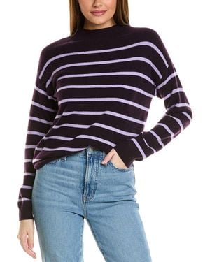 Amicale Cashmere Jersey Striped Funnel Neck Cashmere Jumper - Blue