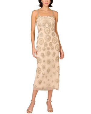 Aidan Mattox Beaded Sleeveless Midi Dress - Natural
