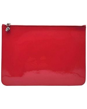McQueen Skull Charm Leather Pouch - Red