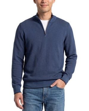 RAFFI Birdseye 1/4-Zip Mock Neck Jumper - Blue
