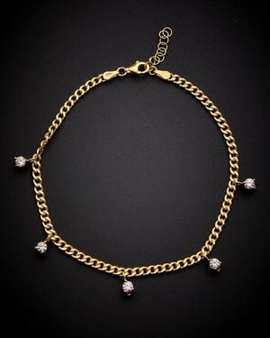 Italian Gold Over Silver 18K Clear Stone Anklet - Black