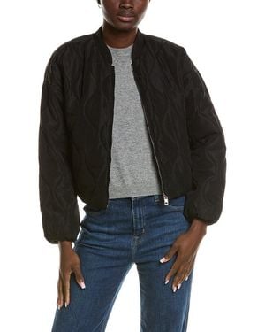 Marion Rib Collar Quilted Zip Up Jacket - Black