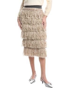 Brunello Cucinelli Tiered Mohair, Cashmere, & Wool-Blend Skirt - Natural
