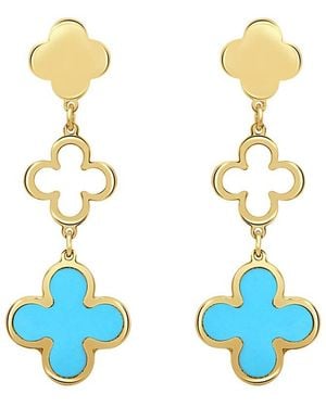 Italian Gold 14K Clover Dangle Earrings - Blue