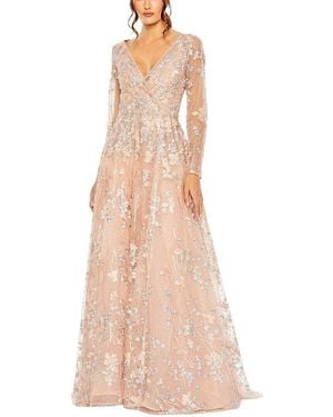 Mac Duggal Embroidered Lace Wrap Over Illusion Gown - Purple