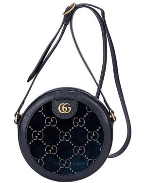 Gucci Black Velvet Monogram Canvas Round Crossbody (authentic Pre-loved) - Blue