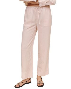 Bella Dahl Wide Hem Drawstring Linen-Blend Pant - Pink
