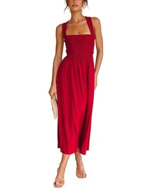 LEON GORI Solid Midi Dress - Red