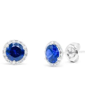 Diana M. Jewels Fine Jewellery 14k 2.12 Ct. Tw. Diamond & Sapphire Halo Studs - Blue